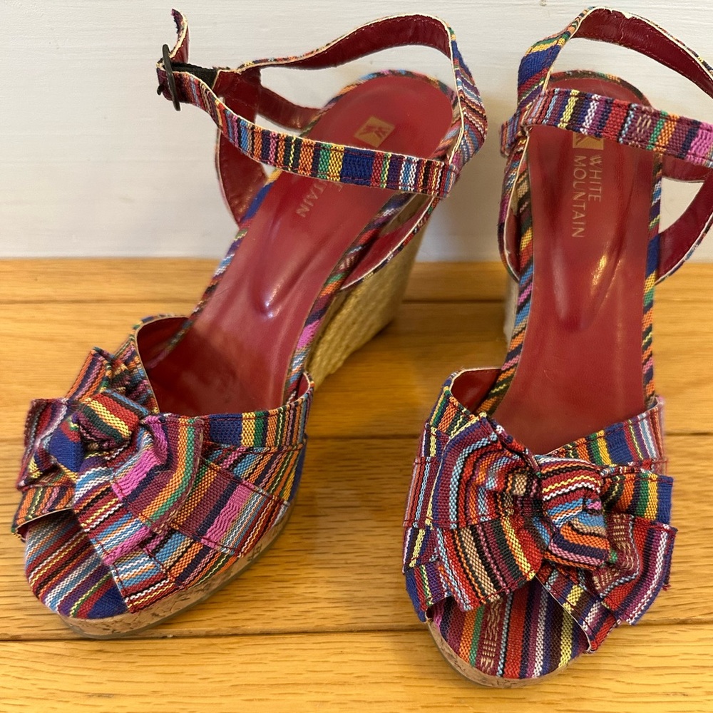 White Mountain Colorful Striped Wedge Rope Cork Sandals vintage red woven 6.5